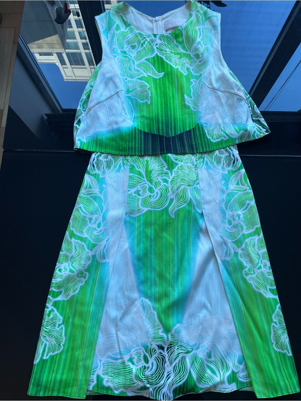 Peter Pilotto Green and White Floral Two-Piece Set